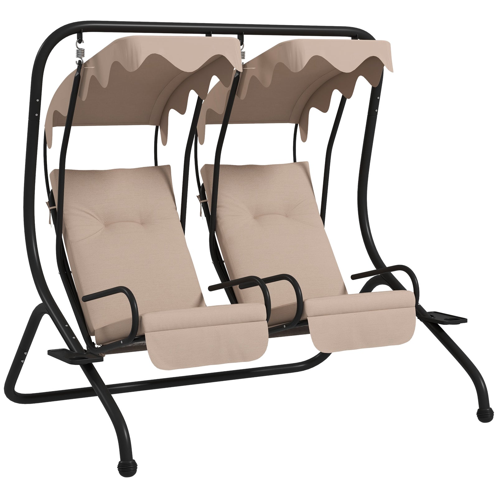 2 Seater Garden Metal Swing Seat Patio Chair Hammock | Beige