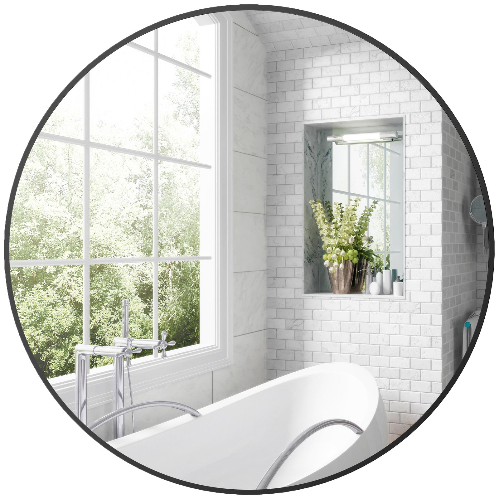 Round Bathroom Mirror, Modern Wall Mirror With Steel Frame