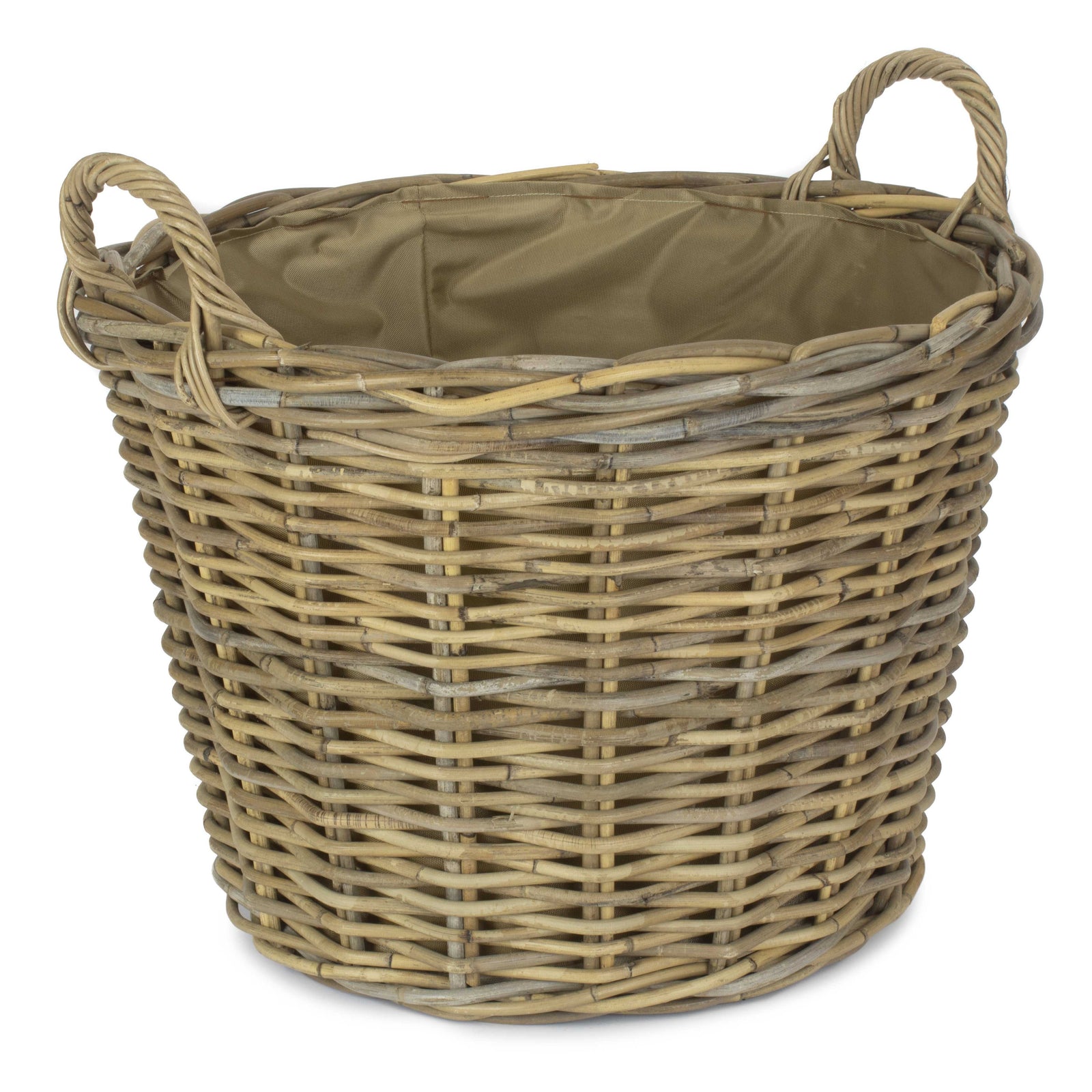 Round Grey Rattan Log Basket | Beige