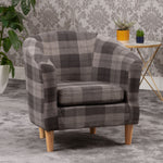 Medford 69cm Wide Chequered Fabric Tub Chair With Dark And Light Wooden Legs | Grey