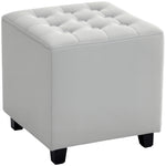 HOMCOM Square Footstool Small Ottoman W/ Wood Legs For Bedroom Light Grey
