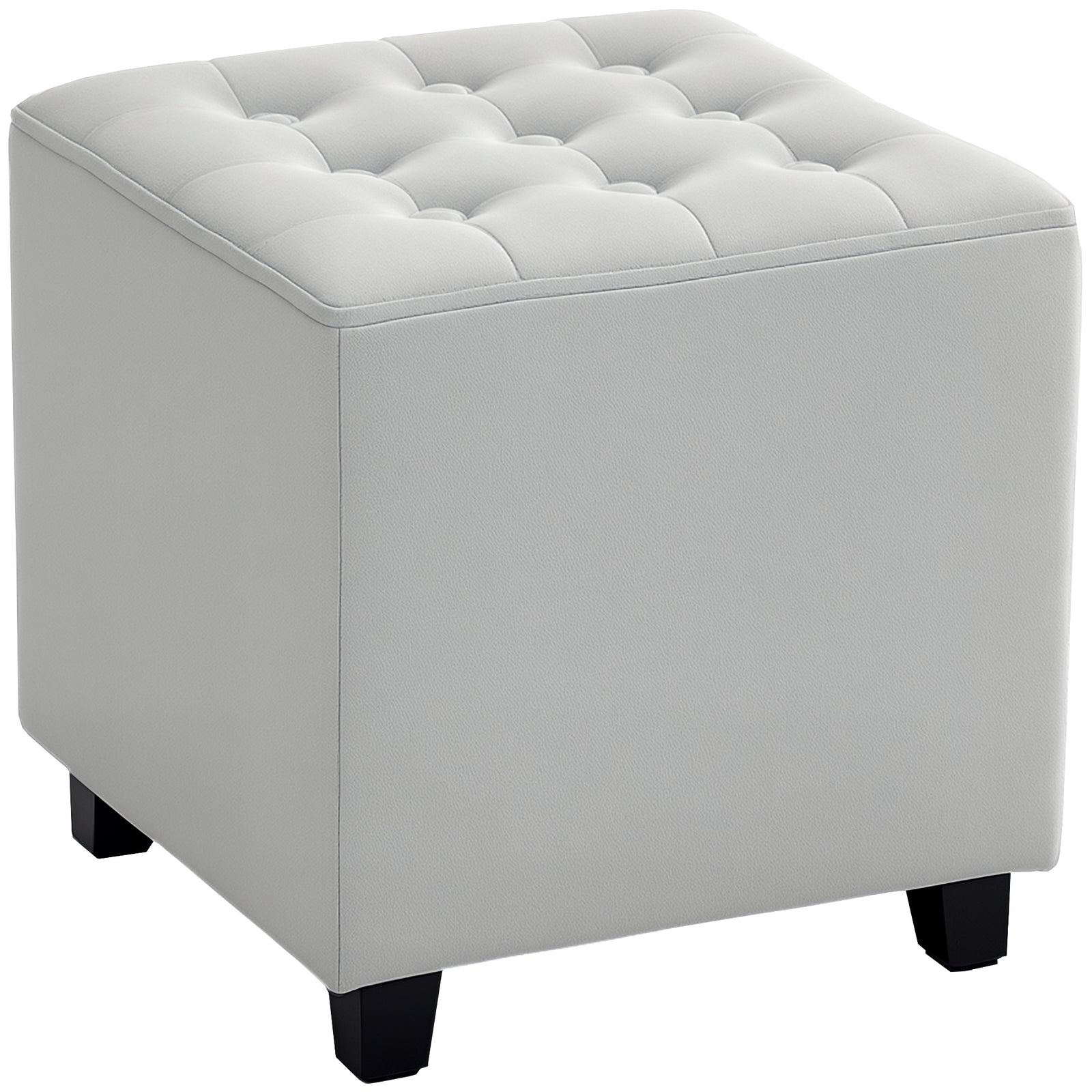 HOMCOM Square Footstool Small Ottoman W/ Wood Legs For Bedroom Light Grey