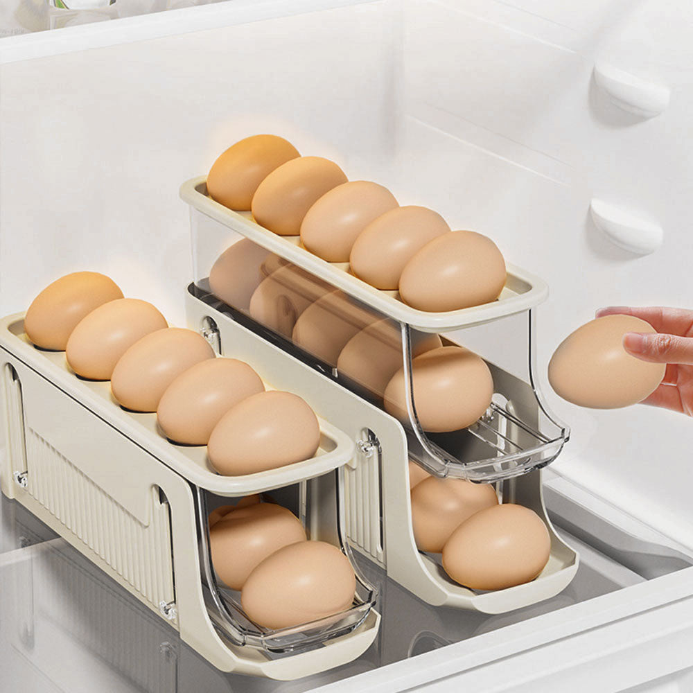 3-layer Expandable Scrolling Egg Holder Storage Rack | Cream