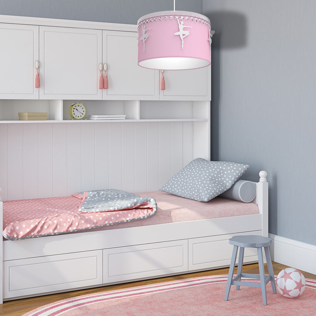 Baletnica Pink Pendant Lamp 1xe27 Beautiful Hand Made Lamp With Soft Fabric Shade Decorated With Ballerinas And Crystals
