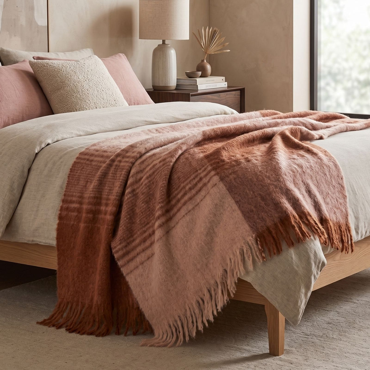 Pure Handmade Halo Gradient Wool Blend Bed & Sofa Throw Blanket, Rust