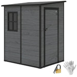 Lean To Garden Shed, Plastic Tool Storage House W/ Lockable Door | Dark Grey