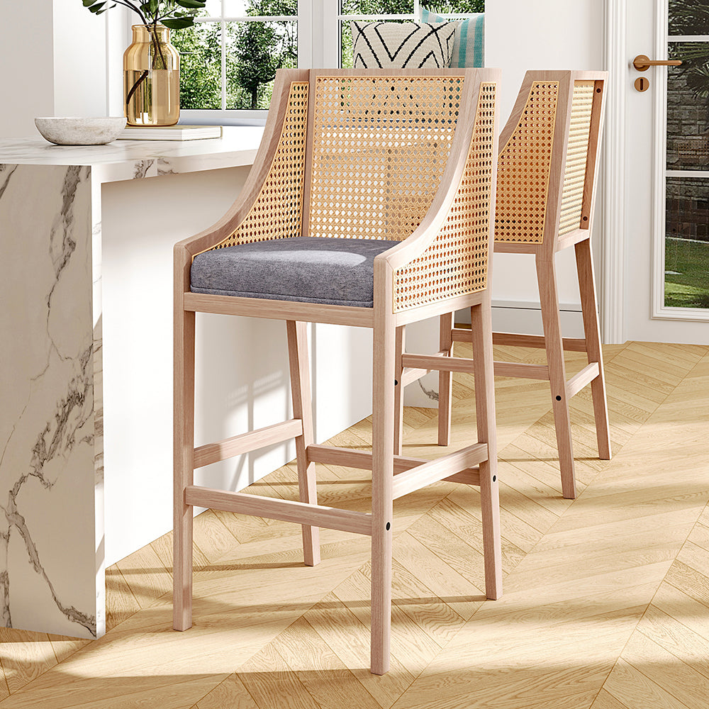 Set Of 2 Modern Upholstered High Bar Stools | Grey