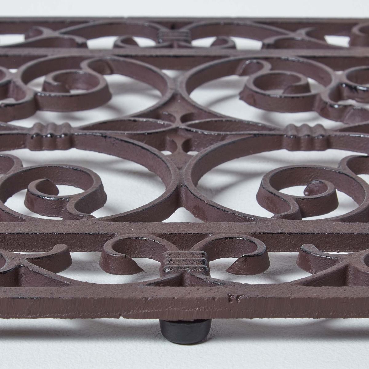 HOMESCAPES Cast Iron Door Mat Brown Rectangular Parisian Design