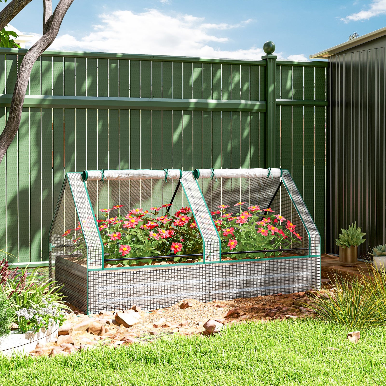 Raised Garden Bed With Cover, White And Dark Grey