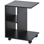 End Table Unique Storage Unit W/ 2 Shelves 4 Wheels Home | Black