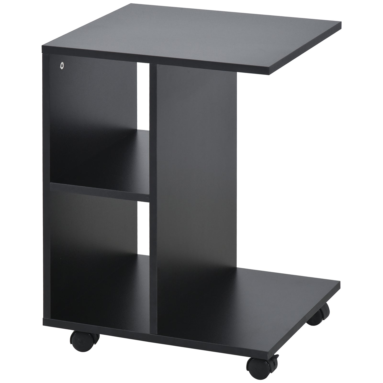 End Table Unique Storage Unit W/ 2 Shelves 4 Wheels Home | Black