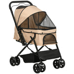 Pet Stroller Dog Foldable Travel Carriage With Reversible Handle | Brown