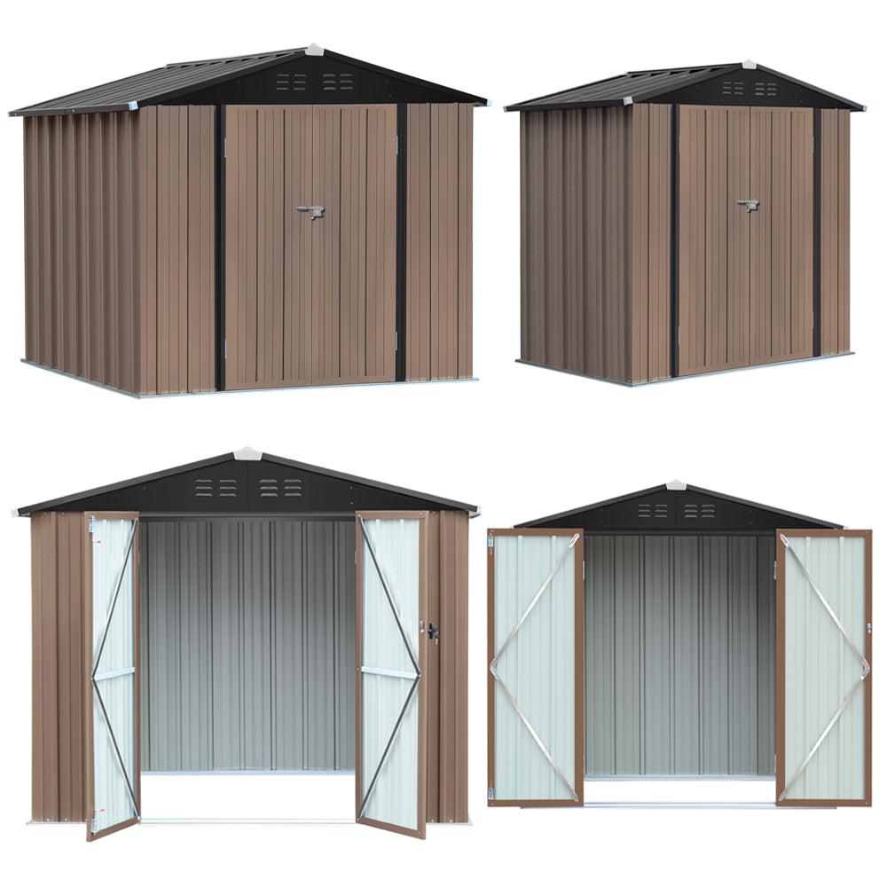 Metal Garden Shed 4x6ft/6x8ft Outdoor Storage Yard Tool Shed Tool Box Lockable | Large | Brown