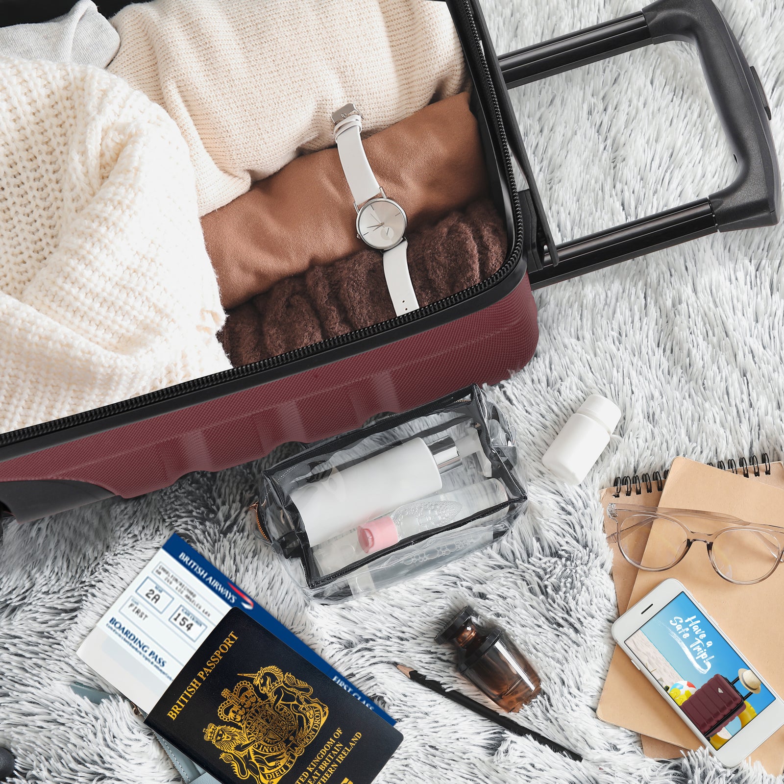 40x20x25cm Hard Case Cabin Suitcase Ryanair Free Approved Carry On | Cabin | Burgundy