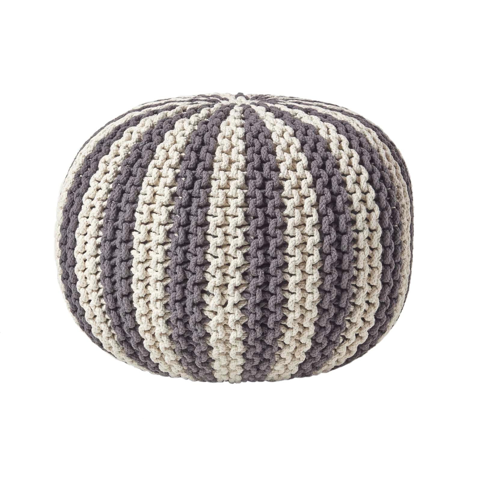Knitted Pouffe Striped Footstool | 50cm x 35cm | Grey