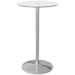 Round Bar Table With Glass Top And Steel Base For Home Bar