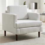 Mid-century Modern Single Sofa Chair – Linen Upholstery, High-density Foam, Walnut Legs, Comfortable Accent Chair | Off White
