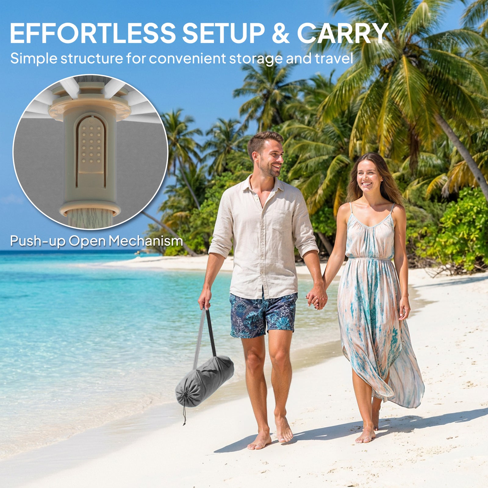 1.7 M Beach Umbrella, Adjustable Height Portable Parasol | Grey