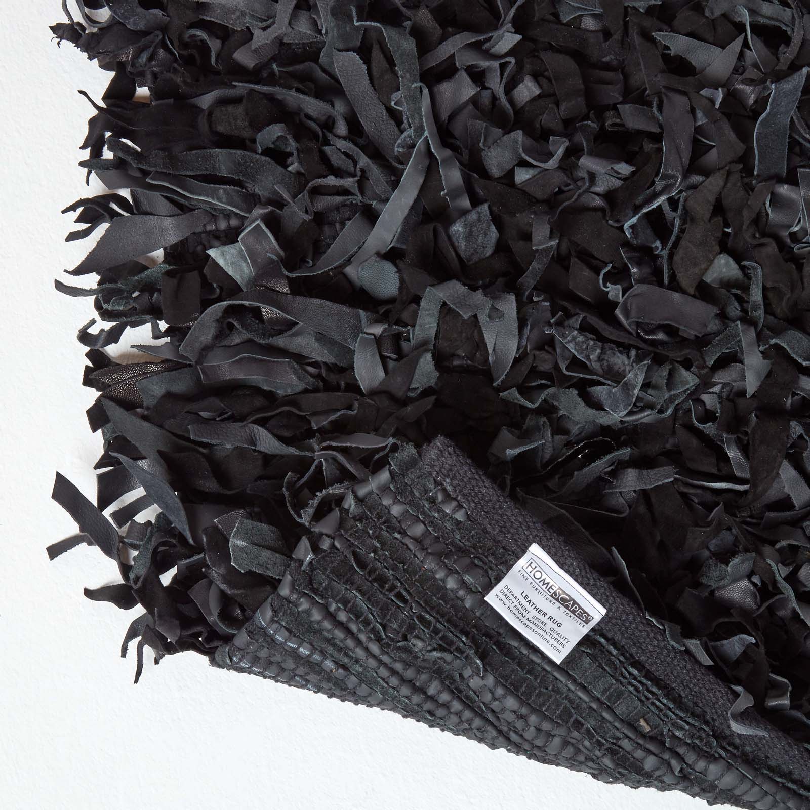 Dallas Leather Shaggy Rug | 150cm x 240cm | Black