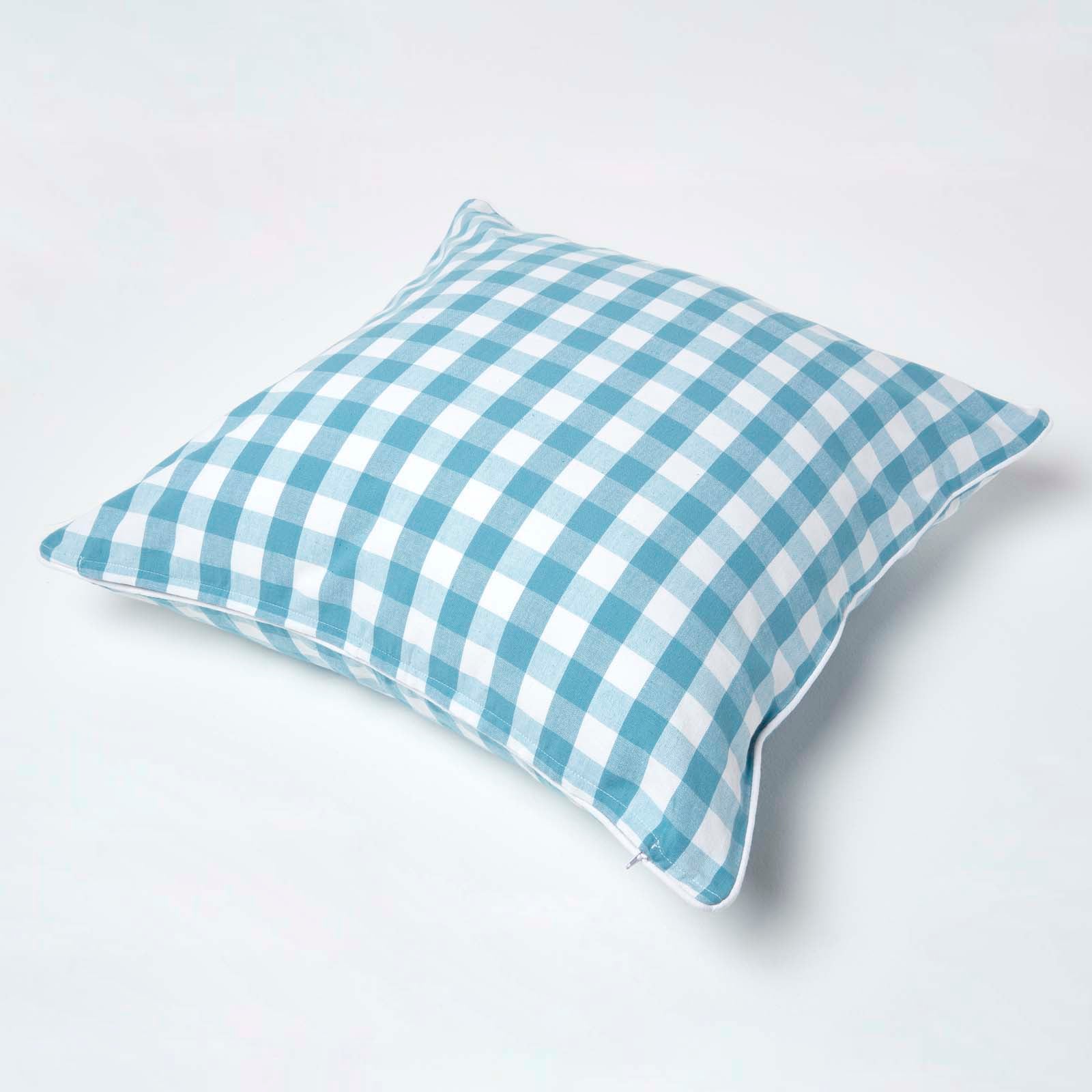 Block Check Cotton Gingham Cushion Cover | 60cm x 60cm | Blue