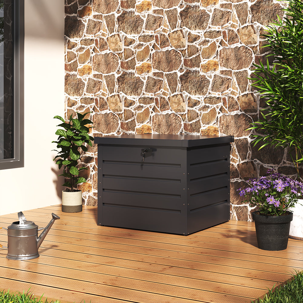 200l(72cm W X 62cm D) / 600l(165cm W X 70cm D) Lockable Metal Deck Box Outdoor Garden Storage Chest 63cm Height | Small | Dark Grey