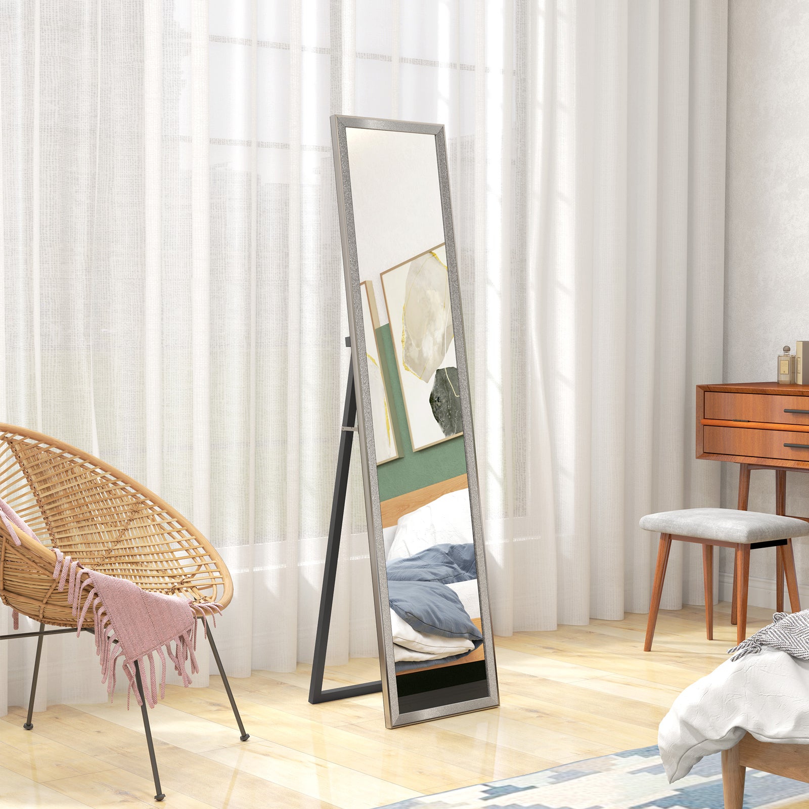 Floor Mirror Wall Mounted Leaning Standing Mirror 37 X 157cm | Silver