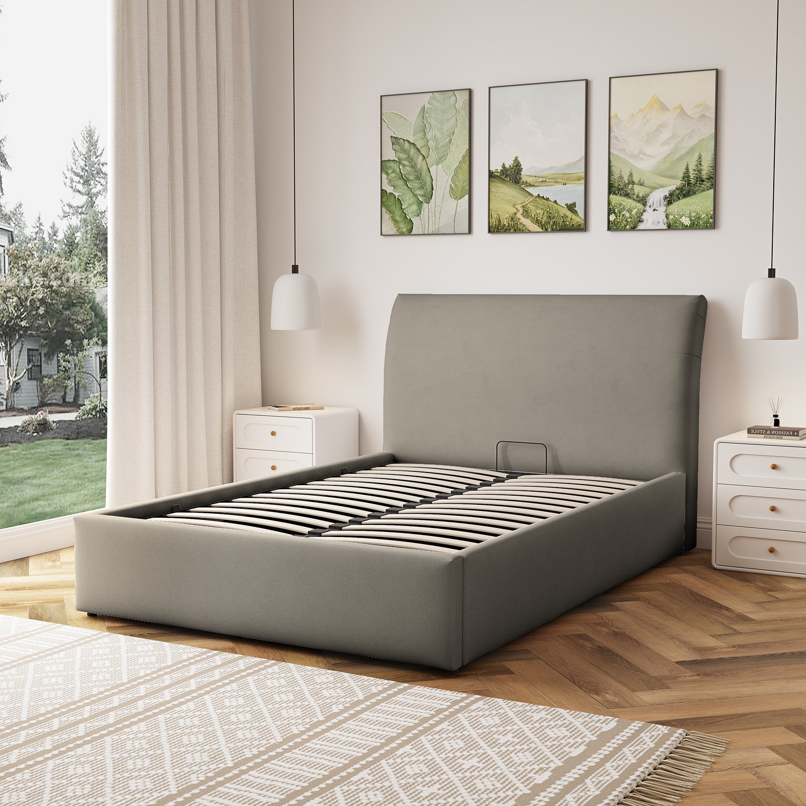 Bethany Fabric Ottoman Bed Frame | Double | Light Brown