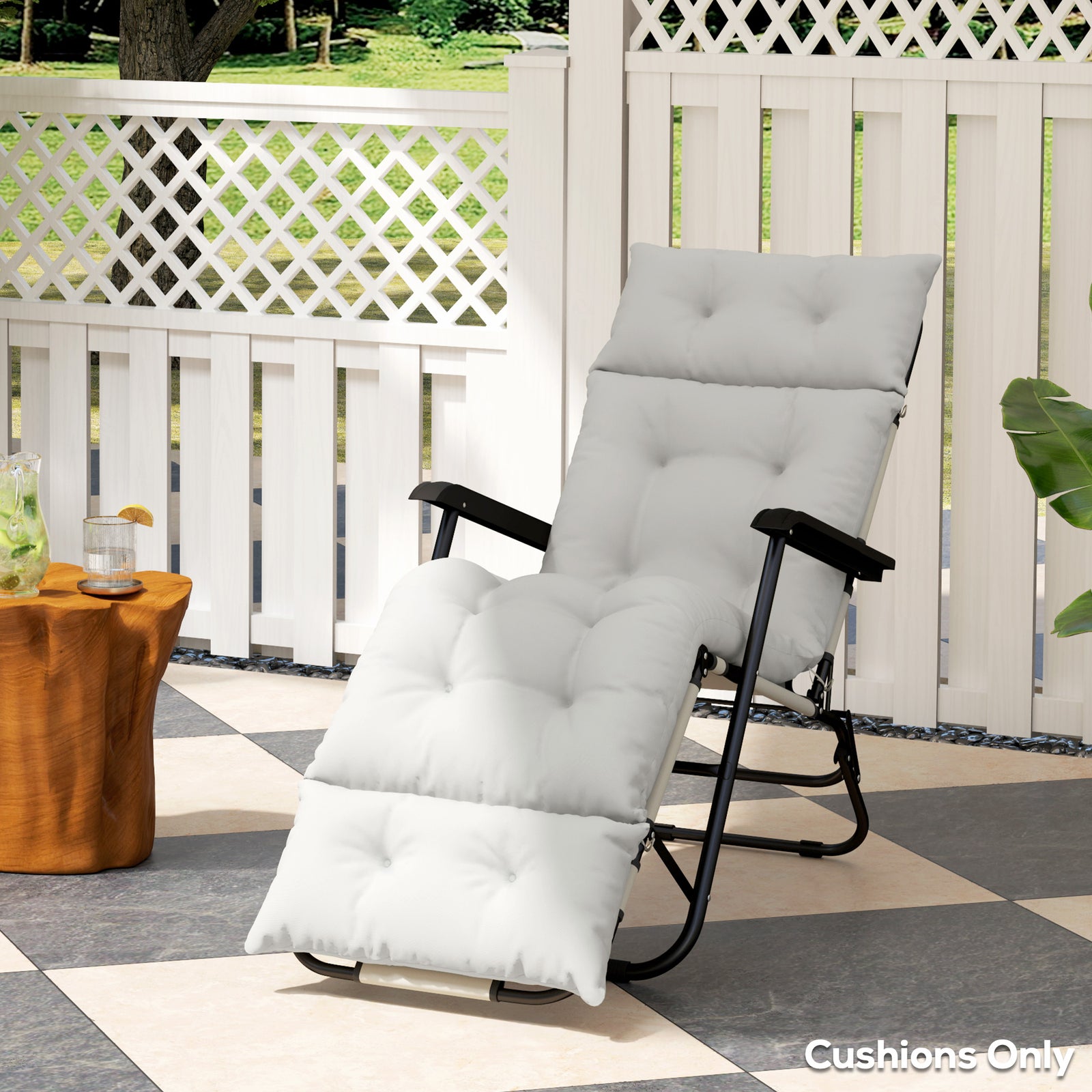 Sun Lounger Cushion Only, Garden Lounge Chair Cushion | Light Grey