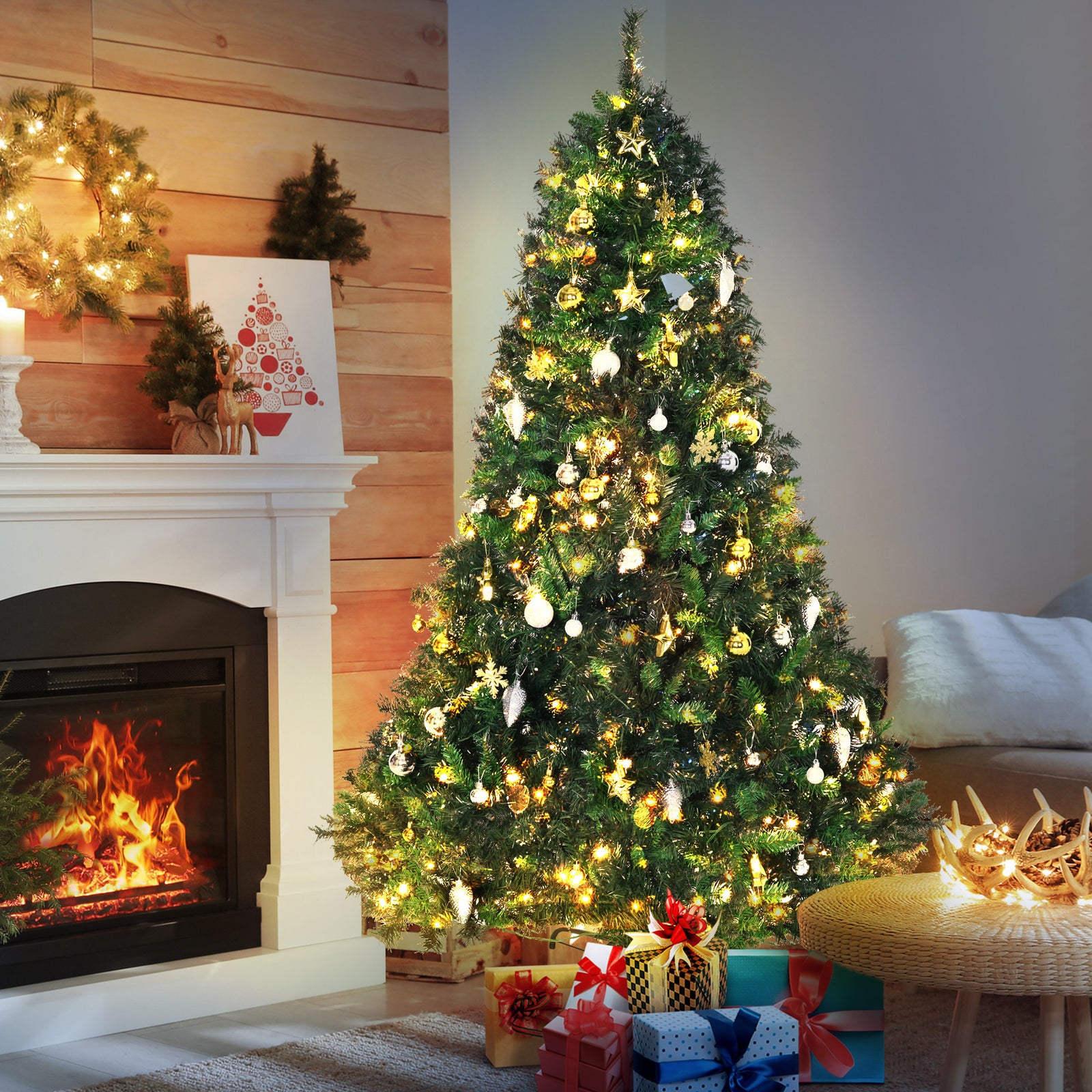 6ft Pre Lit Artificial Christmas Tree With 200 Led