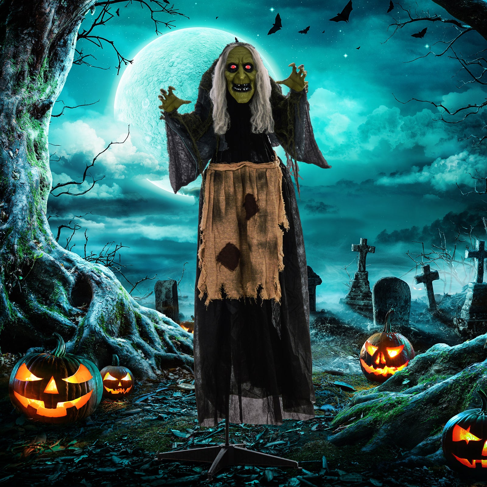 Halloween Witch Animatronic Prop With Sound Activated