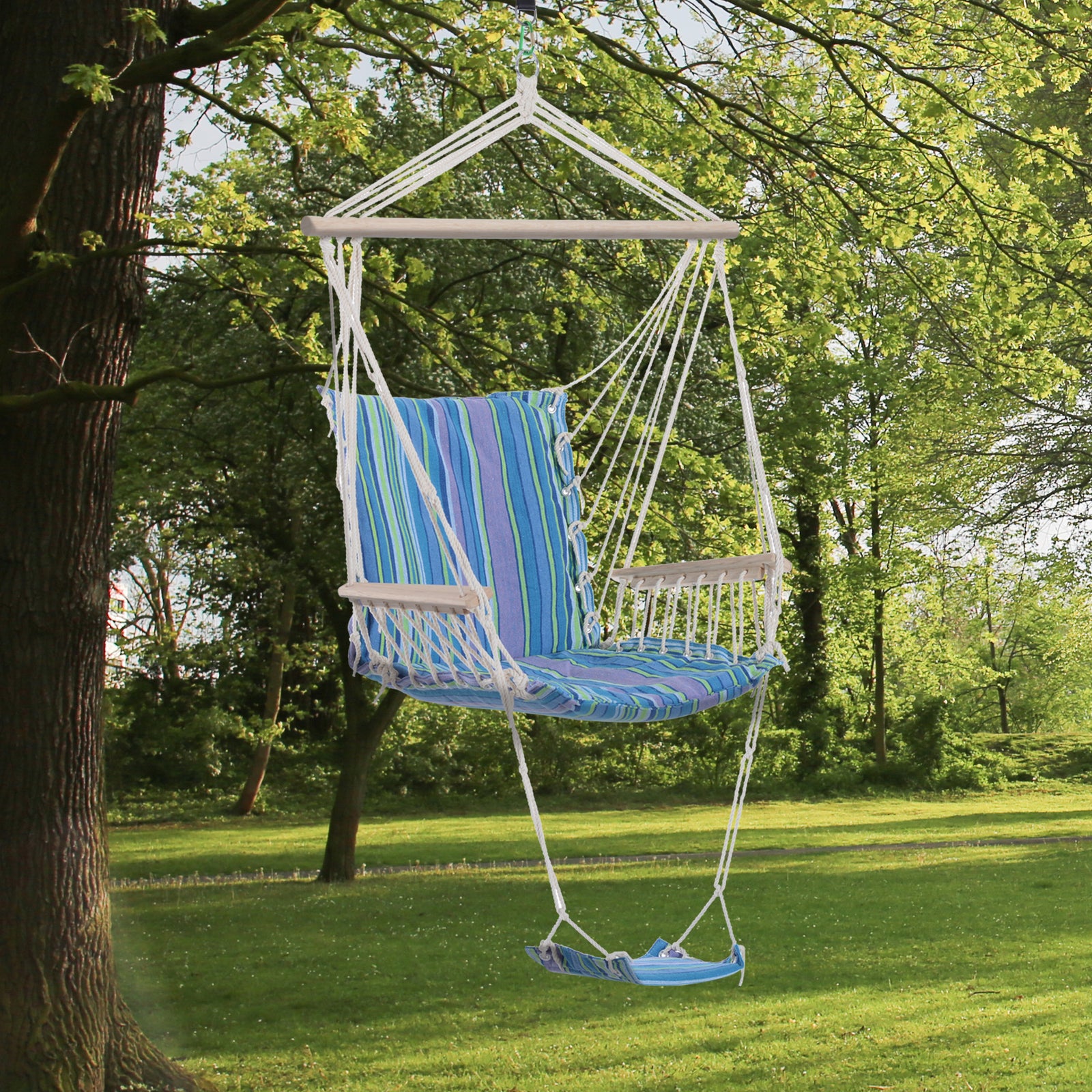 Hanging Chair With Soft Padded Seat & Wooden Support Bar