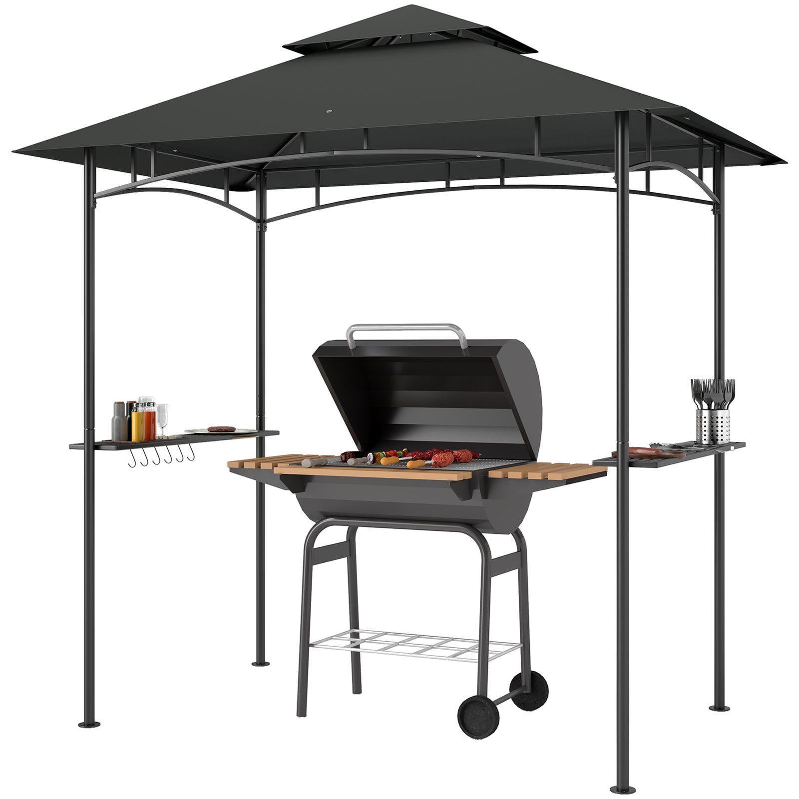 8' X 5' Grill Gazebo, Double Tiered Outdoor Bbq Shelter | Dark Gray