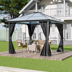 3x3m Hardtop Patio Gazebo With Curtains Metal Frame Outdoor Canopy Shelter 2.6m Height