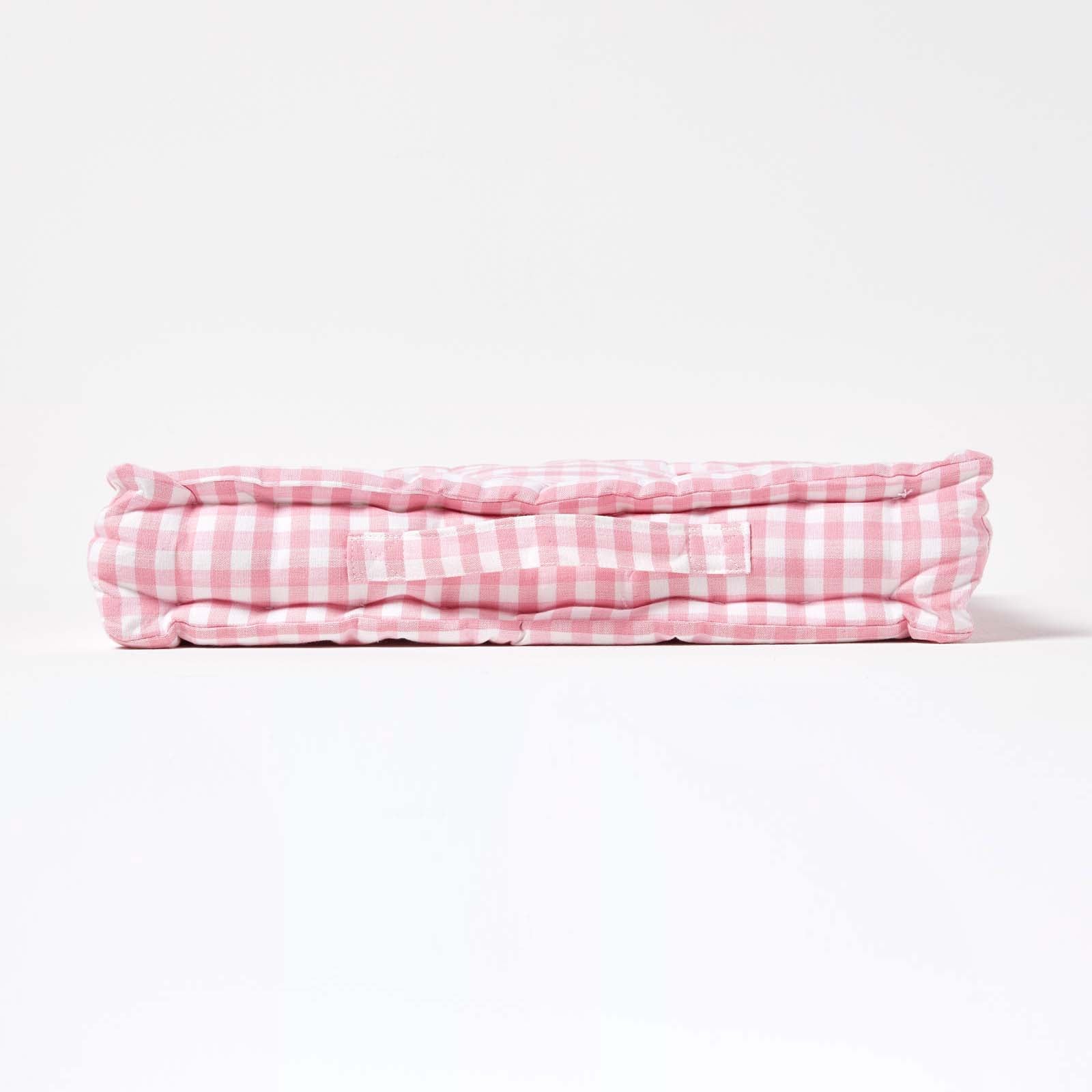 Cotton Gingham Check Floor Cushion | 50cm x 50cm | Pink