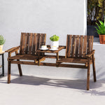 2-seater Wooden Garden Bench With Armrest, Carbonised Finish