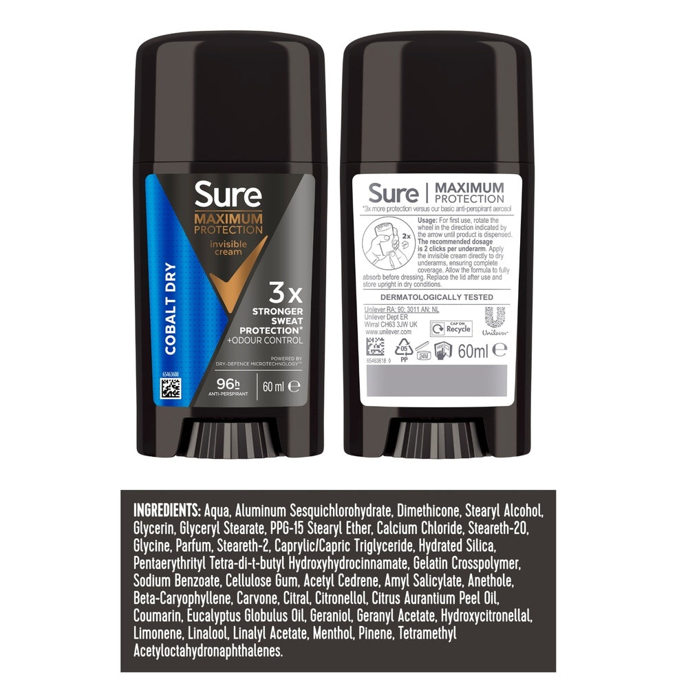 Sure Men Maximum Protection Anti-perspirant Cream, Cobalt Dry, 60ml