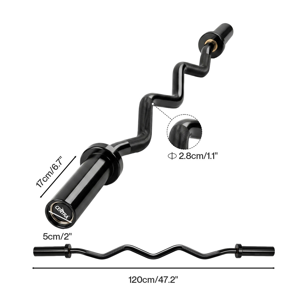 Centra Ez Curl Bar Olympic Barbell 120cm Weight Bar Strength Training 367kg