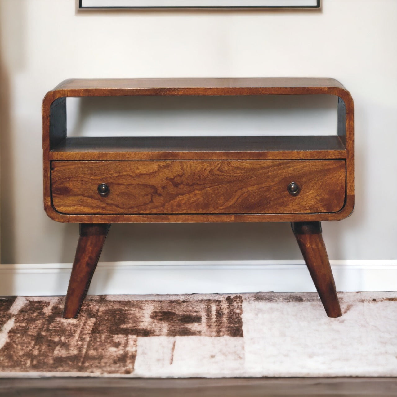 Solid Wood Mini Chestnut Curved Media Unit