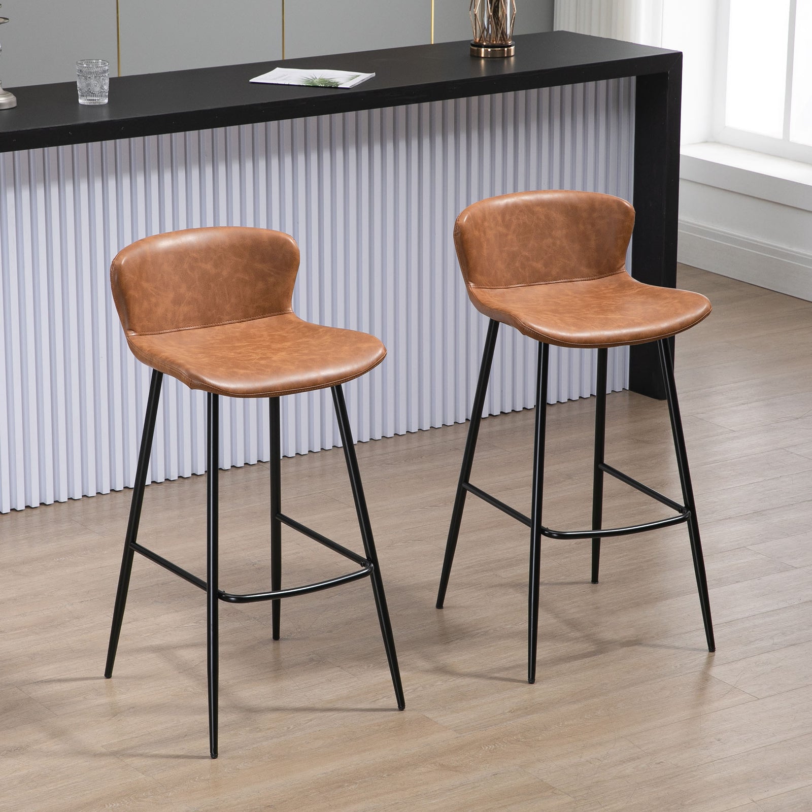 Pu Leather Bar Chairs With Back Set Of 2