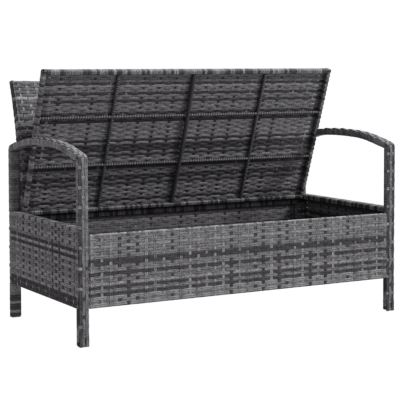 Rattan Garden Bench W/ 125l Storage, Cushioned Outdoor Bench