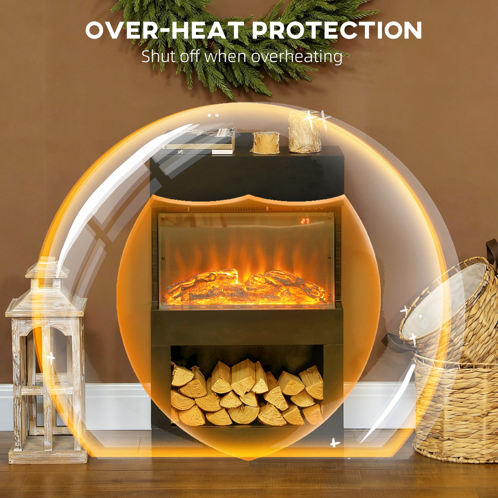 1000w/2000w Electric Fire And Mantel With Remote & Timer, Black