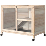 Wood Rabbit Hutch Bunny Cage Pet House Indoor W/ Tray Ramp | Brown