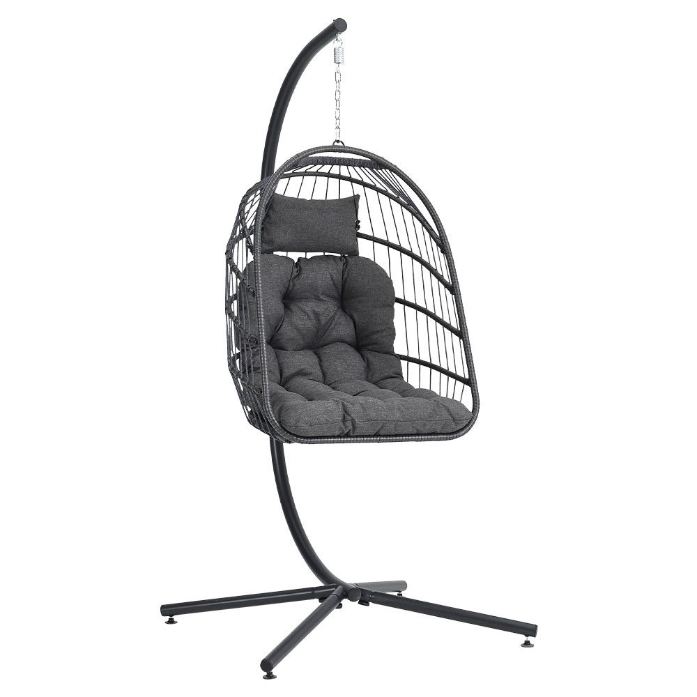 Hanging Chair With Stand And Cushion | Dark Gray