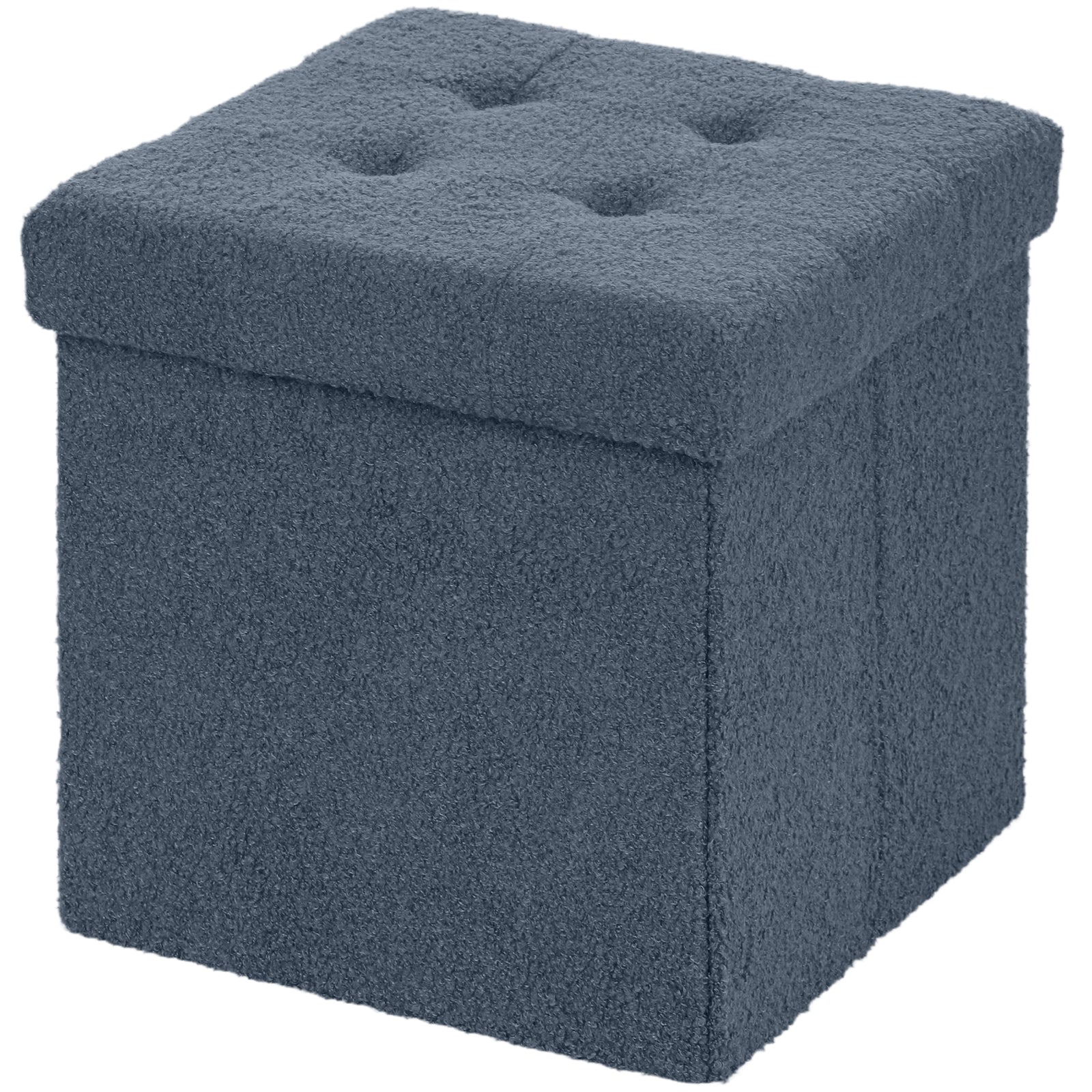 Foldable Sherpa Fleece Storage Ottoman, 38 x 38 x 38cm | Blue