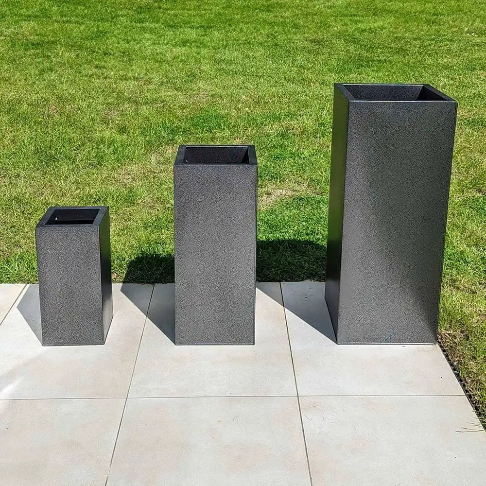 Zinc Galvanised Tall Square Planter | 40cm x 40cm x 100cm | Silver Black