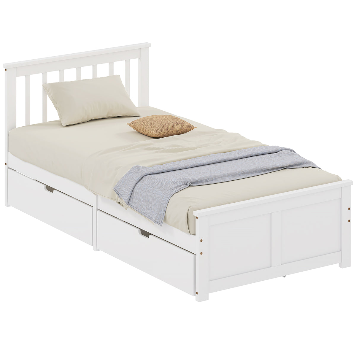 HOMCOM Storage Bed With 2 Drawers, Pine Wood Bed Frame, 90 X 190 Cm, White