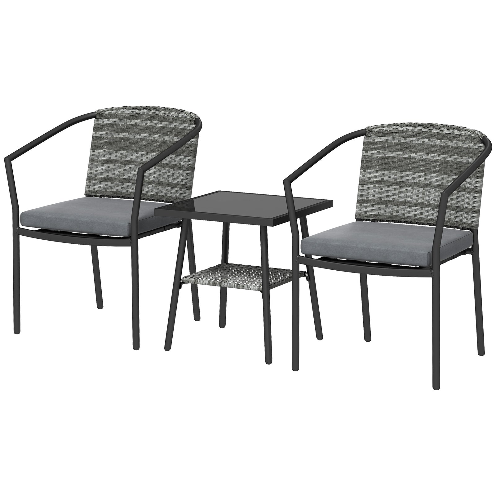 3 Pcs Rattan Bistro Set Glass Top Coffee Table And Chairs