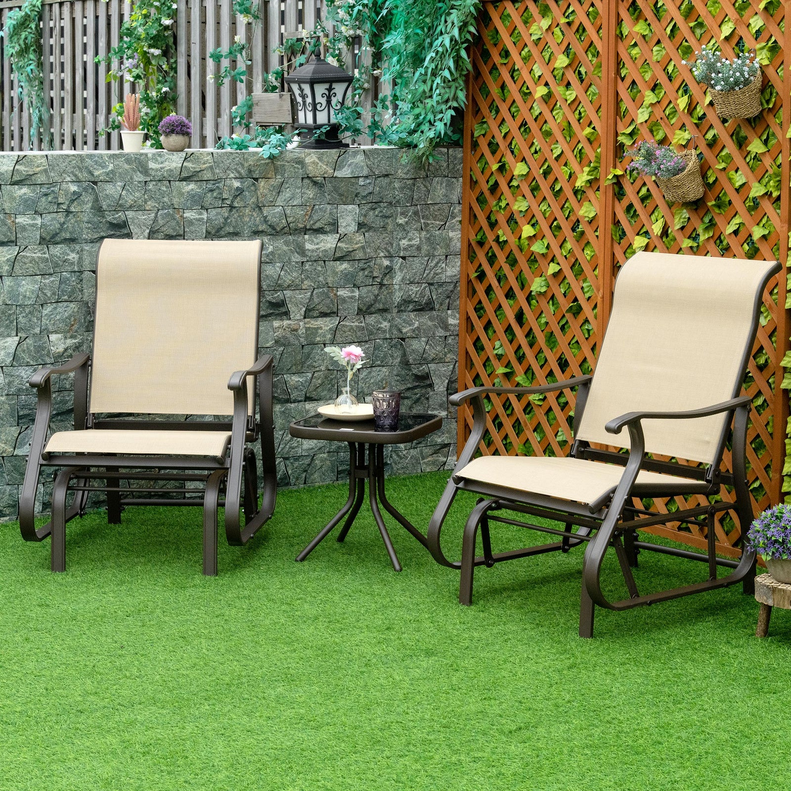 3pcs Outdoor Gliding Chairs With Table