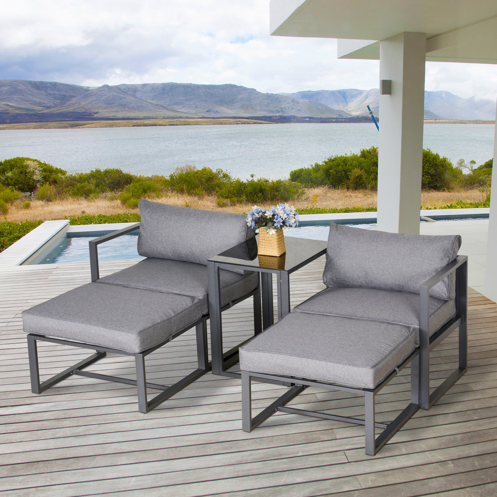 5 Piece Garden Conversation Set Footstools & Table