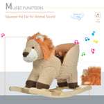 Kids Rocking Lion Plush Ride On Seat W/ Sound Button Wood Base Seat Belt